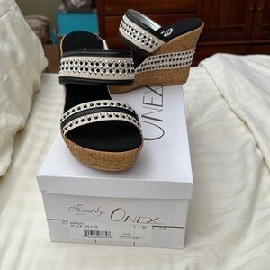 Finest by Onex cork wedges black and cream with black and silver studs